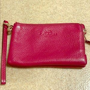 Coach Fuschia Double Zipper Wristlet Wallet